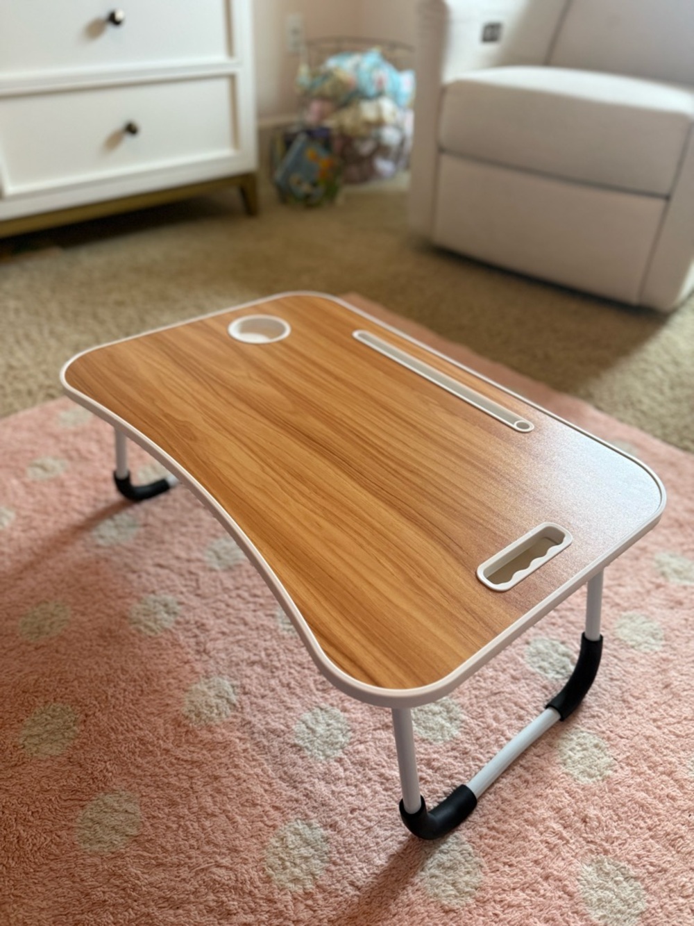 Portable Bamboo-Style Folding Laptop Desk - White Trim